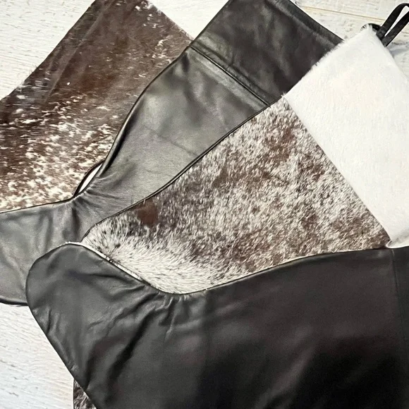Genuine cow hide leather and fur handmade Christmas Stockings - Picture 13 of 15